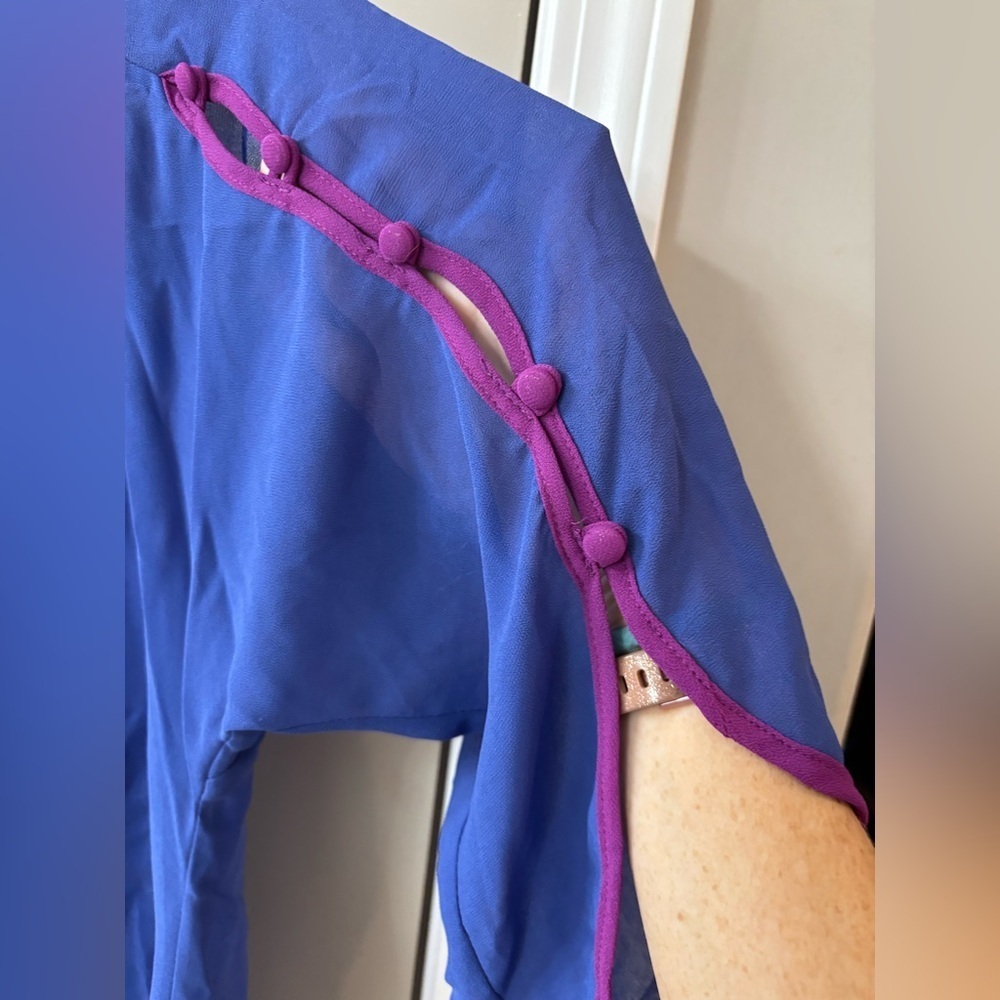 Umgee Royal Blue Blouse with Fuchsia Trim - Picture 5 of 6